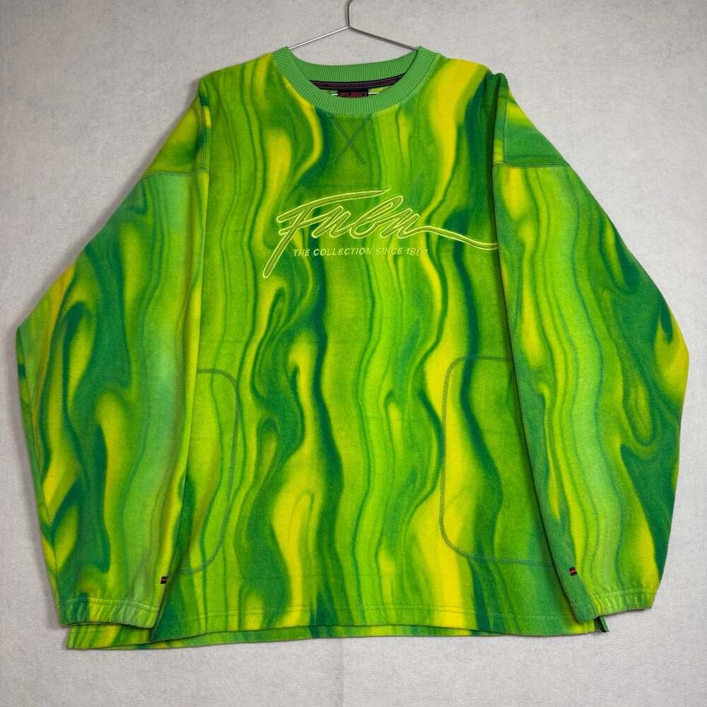 Vintage Fubu Sweater Mens XXL Fleece Sweatshirt Green Yellow Swirl